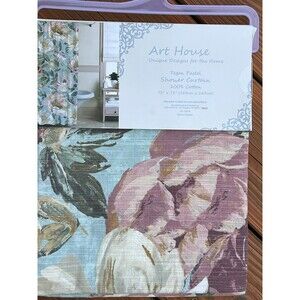 Art House Tegan Pastel Fabric Shower Curtain Cottage Chic Aqua Mauve Floral New